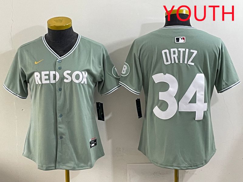 Youth 2025 Boston Red Sox #34 Ortiz Light Green Joint Name Nike MLB Jersey style 1->youth mlb jersey->Youth Jersey